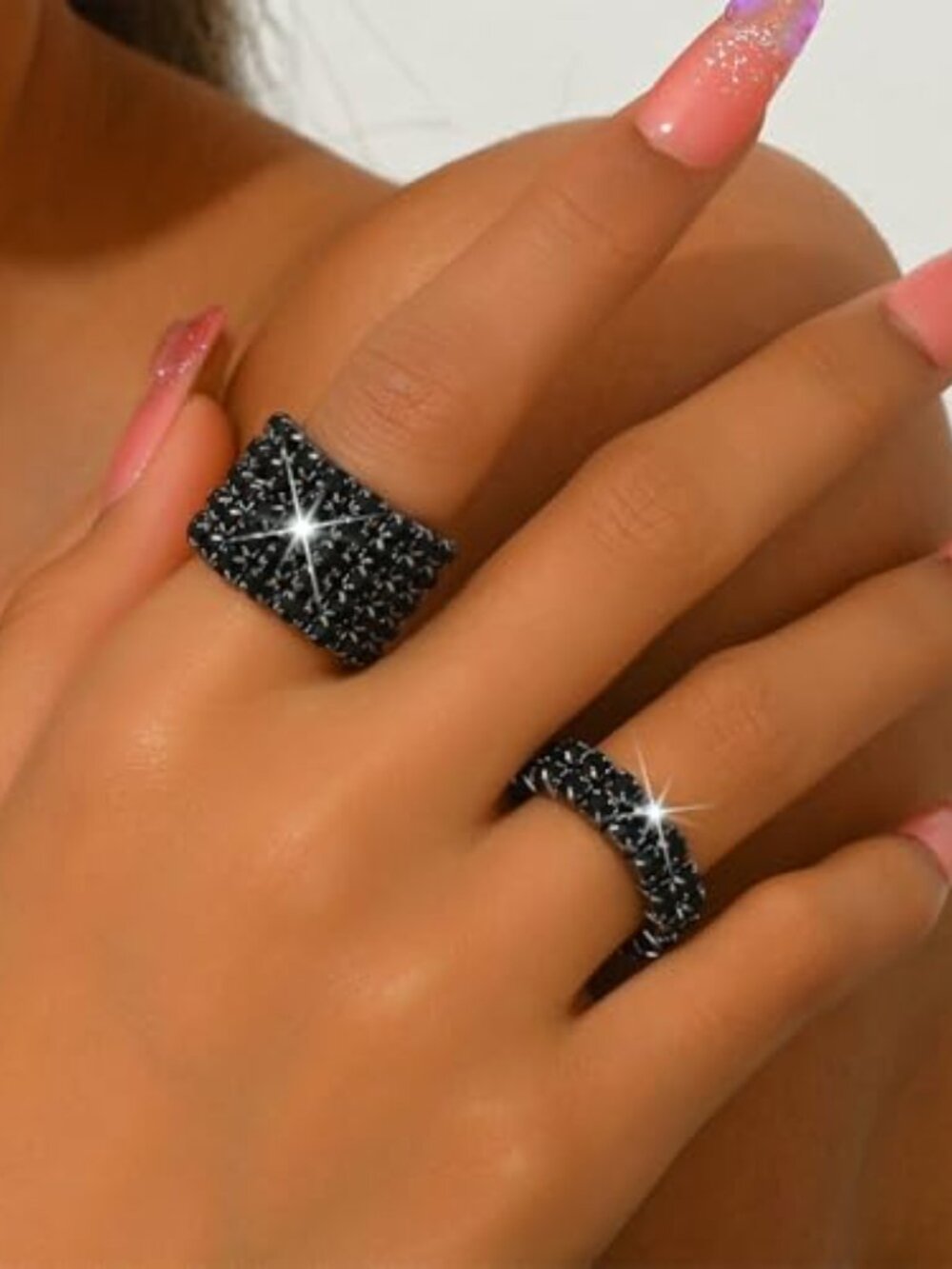 Fashion Silver Bling Rhione Crystal Stretch s Set for Women Sparkly Rhione Rings - Picture 1 of 2